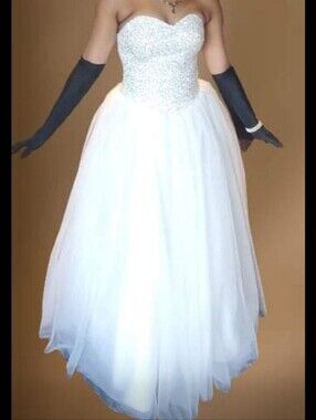Source Unknown White Strapless Beaded Ball Gown